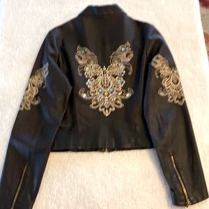 NWOT Brown Leather Embellished Jacket